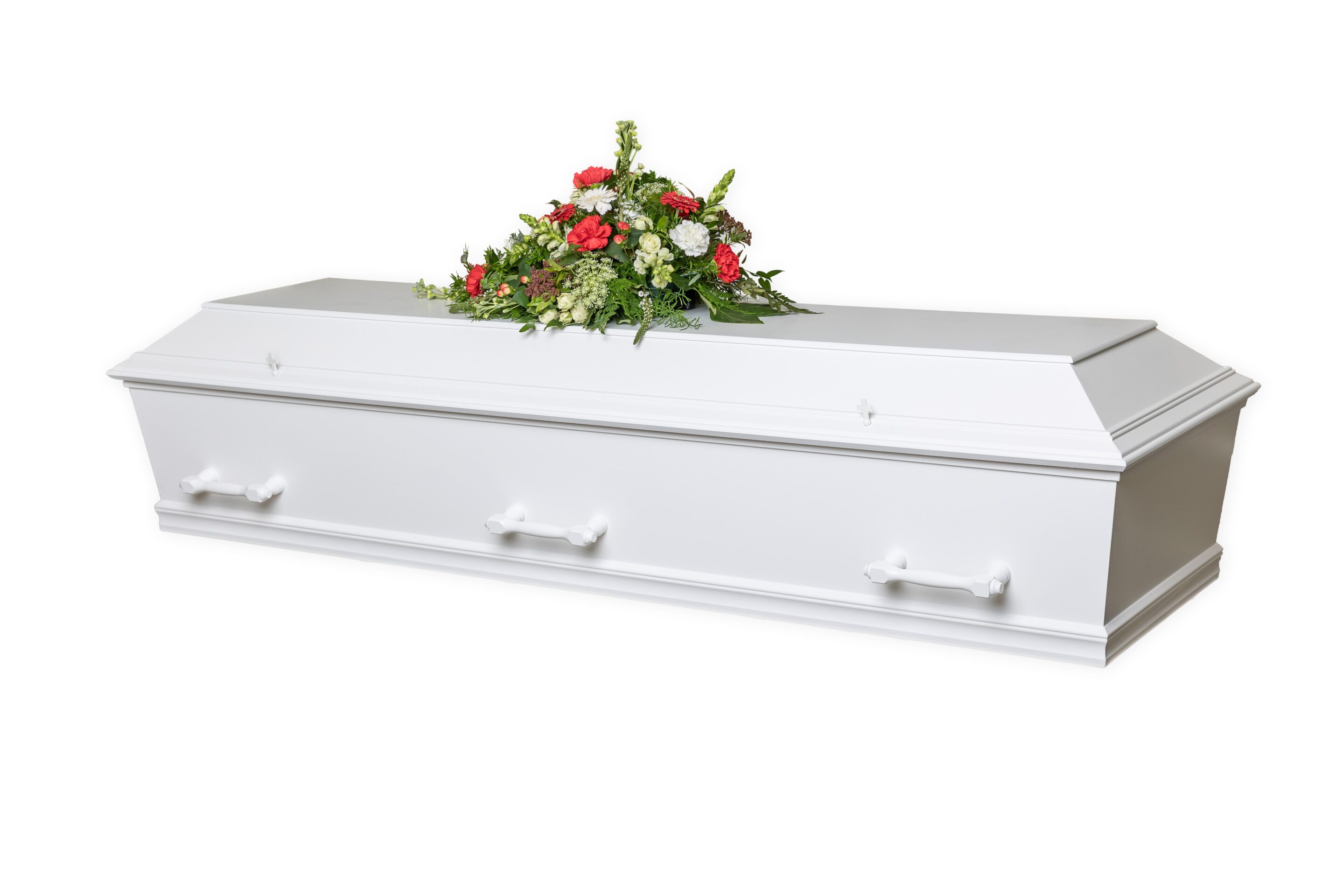 Nr. 2 – Hvid kiste i massiv fyrretræ til kremering og begravelse