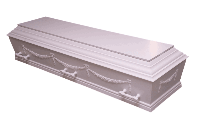 KLASSISK – hvid kiste med guirlander