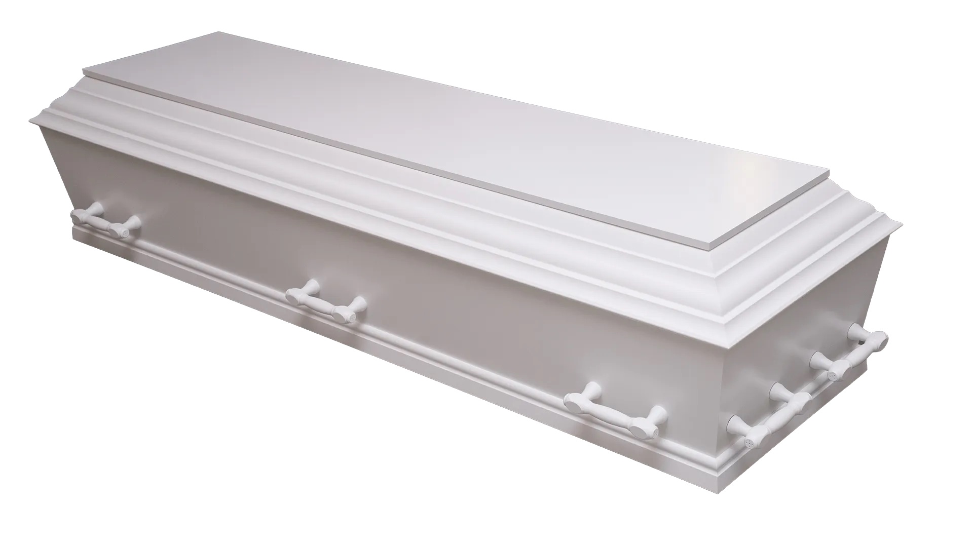 Begravelseskiste – Hvid dansk kiste med 10 håndtag